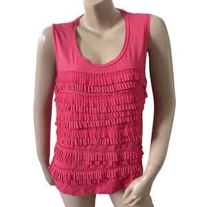 RAFAELLA Womens Petite Size PL Sleeveless Coral Pink Ruffled Tank Top Shirt